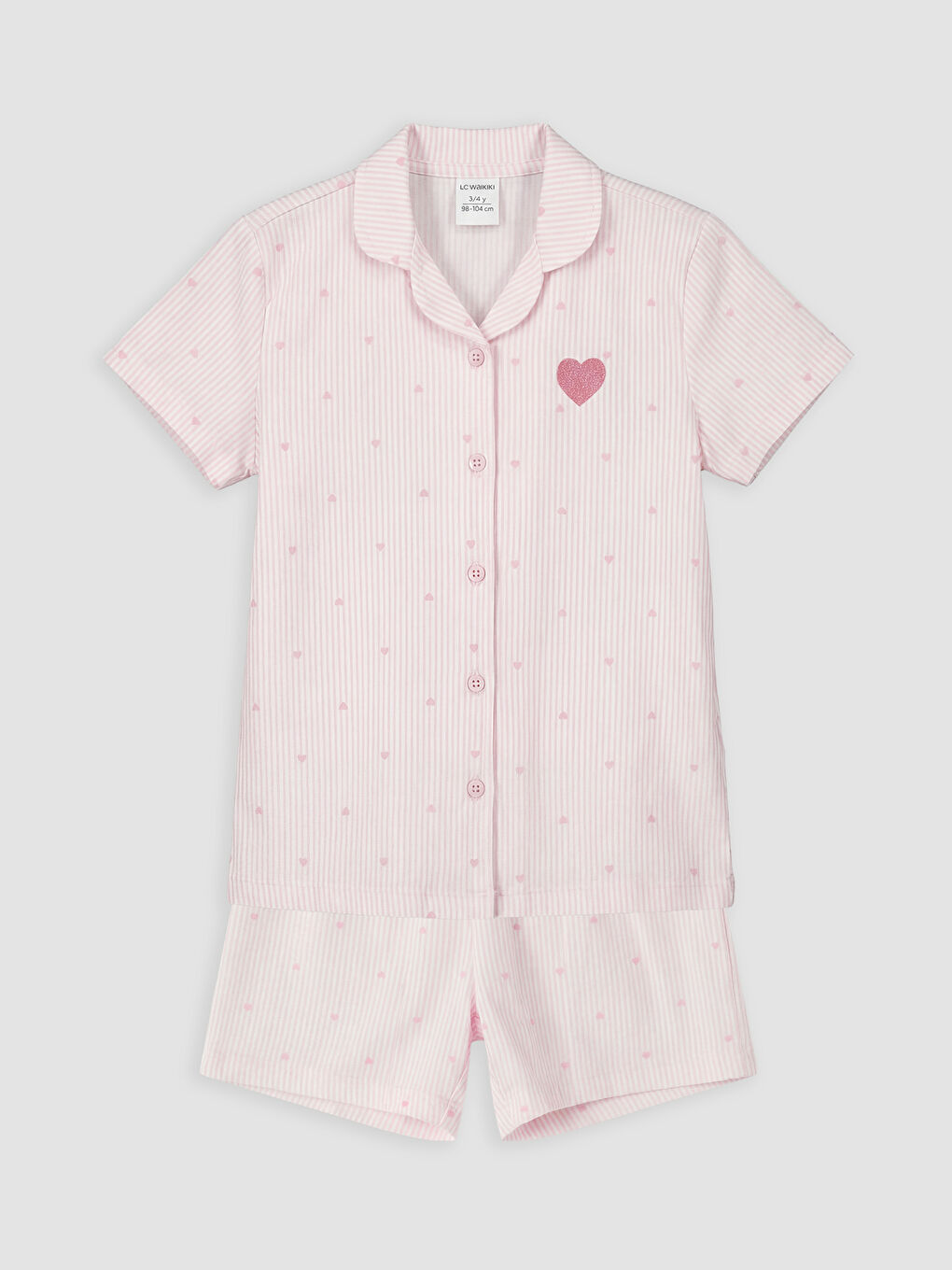 Pembe Gömlek Yaka Kız Çocuk Şortlu Pijama Takımı