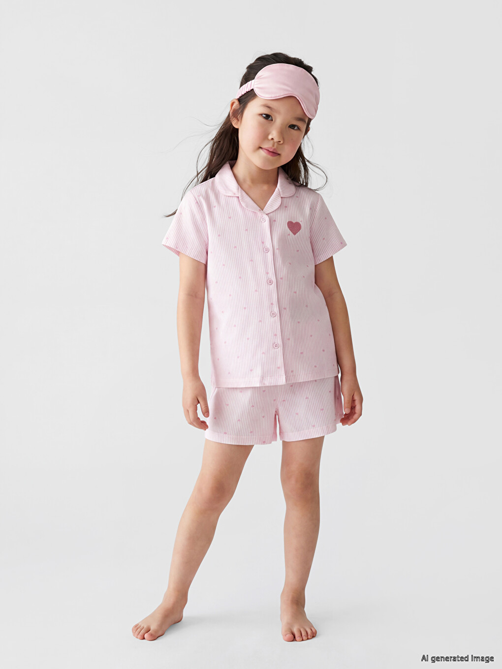 Pembe Gömlek Yaka Kız Çocuk Şortlu Pijama Takımı