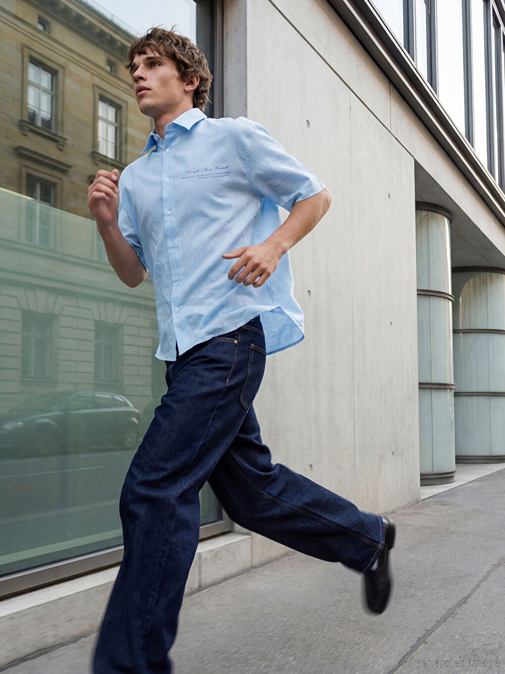 Mavi Loose Fit Çizgili Erkek Gömlek-3