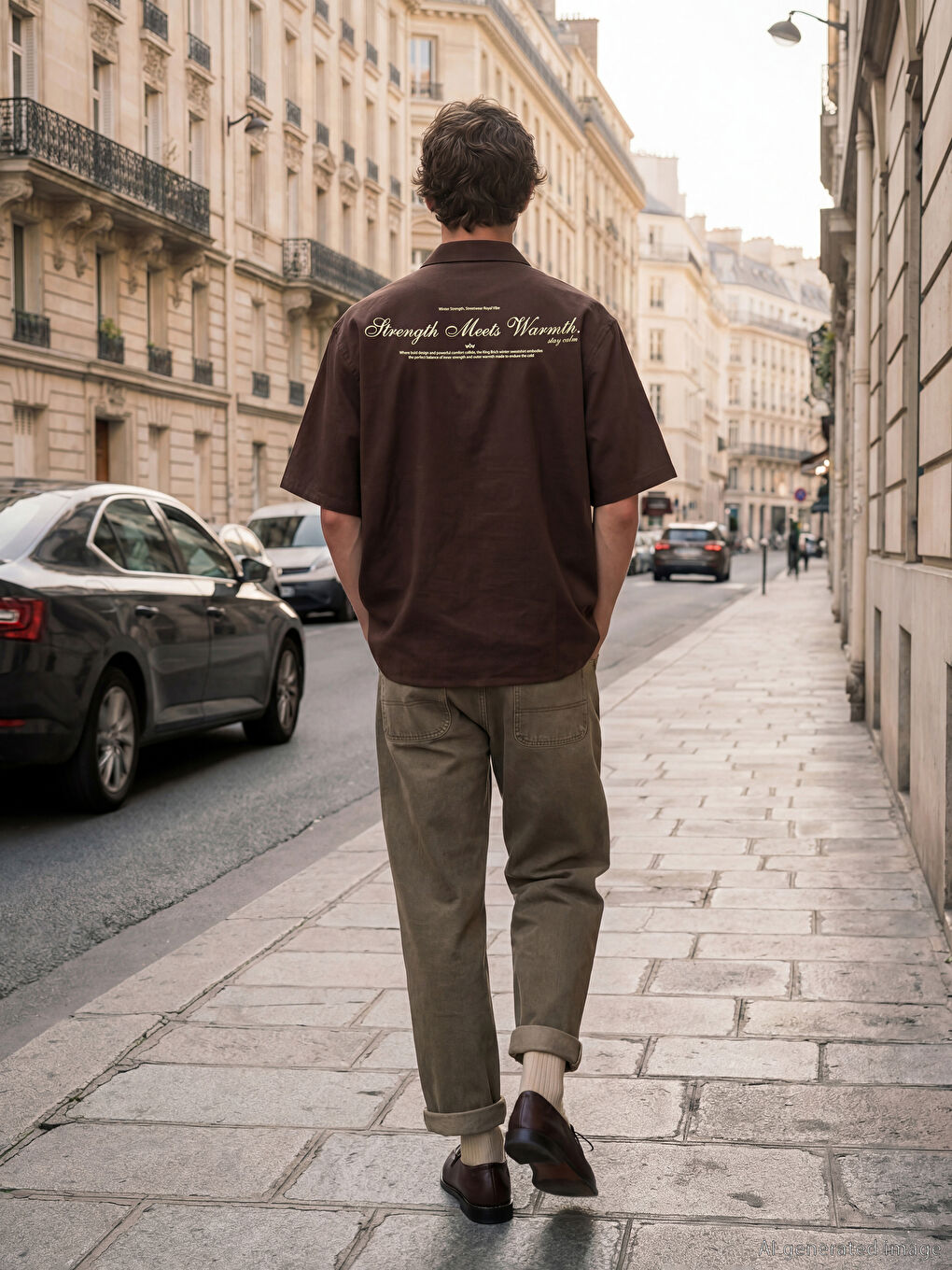 Kahverengi Loose Fit Baskılı Erkek Gömlek-1