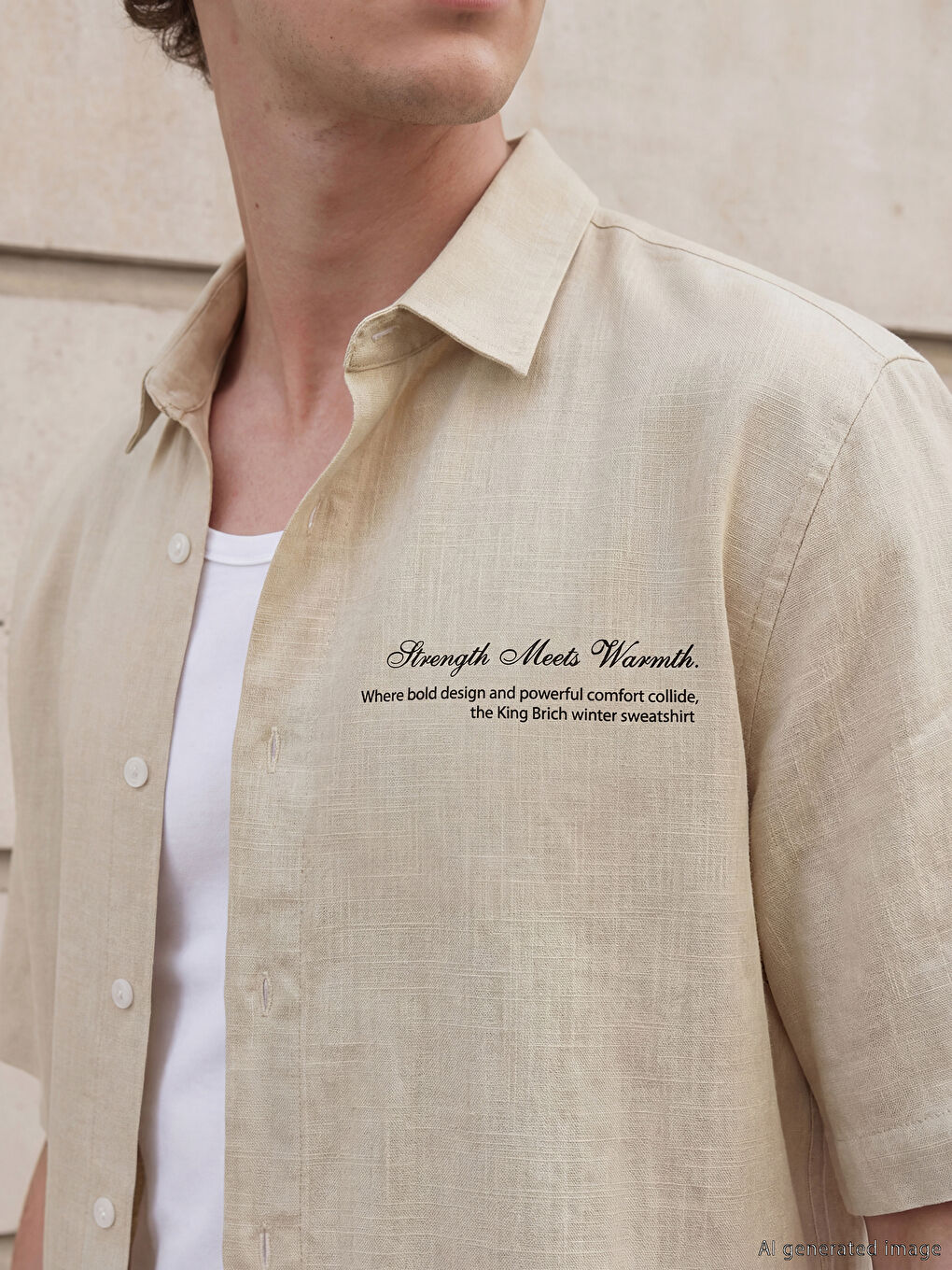 Bej Loose Fit Baskılı Erkek Gömlek-2