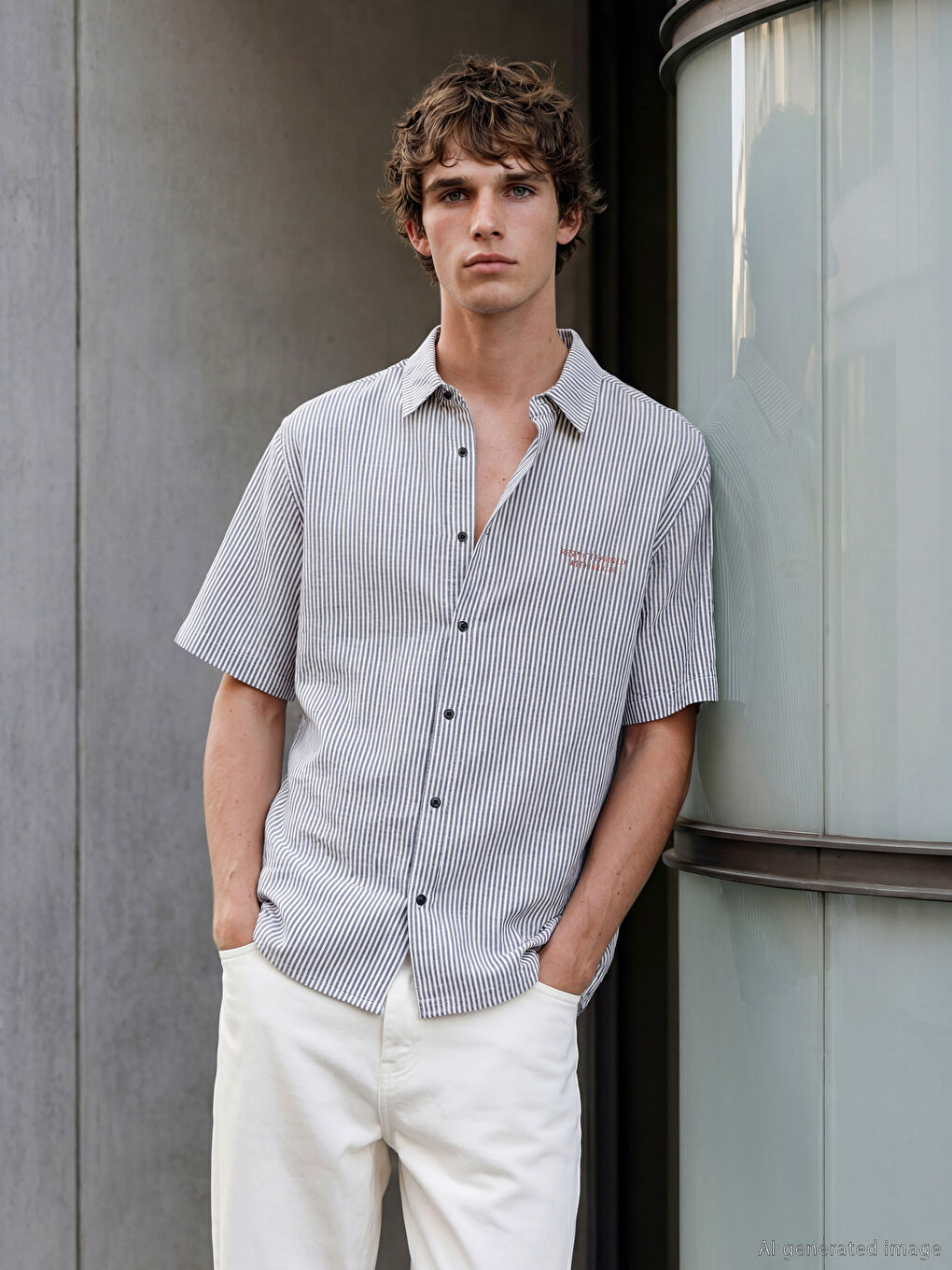 Siyah Rahat Kalıp Çizgili Erkek Gömlek