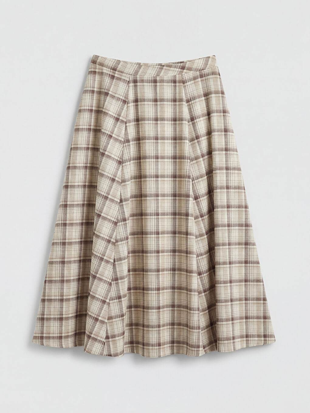 Kahverengi Beli Lastikli Ekose Kloş Etek