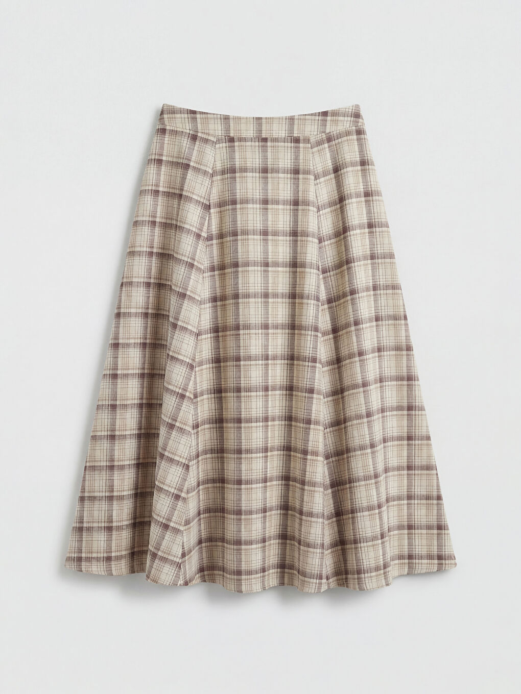 Kahverengi Beli Lastikli Ekose Kloş Etek-1