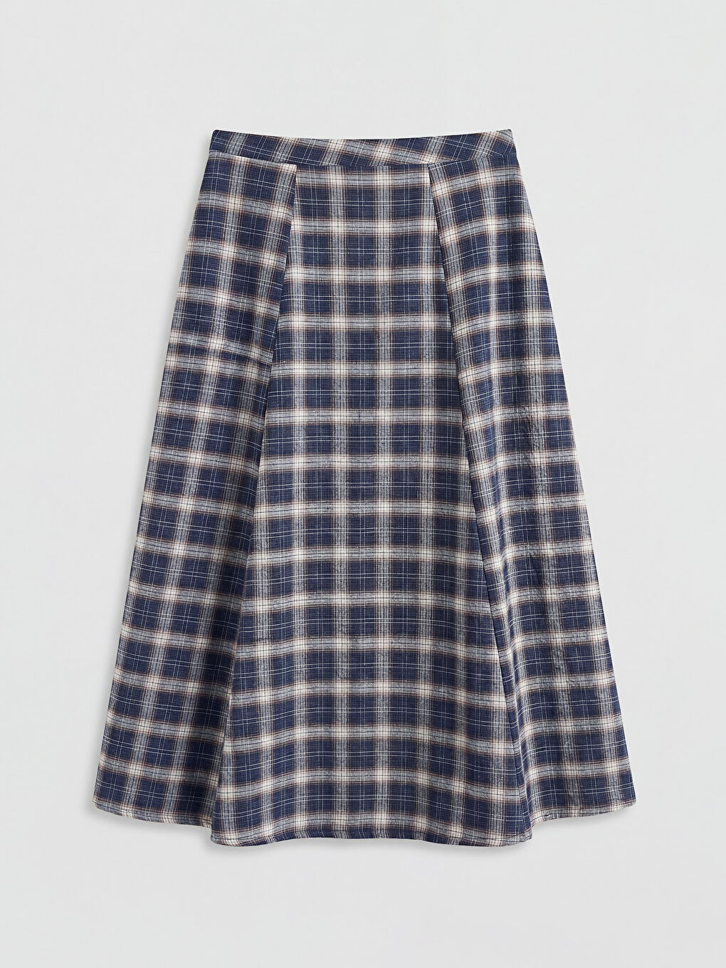 Lacivert Beli Lastikli Ekose Kloş Etek