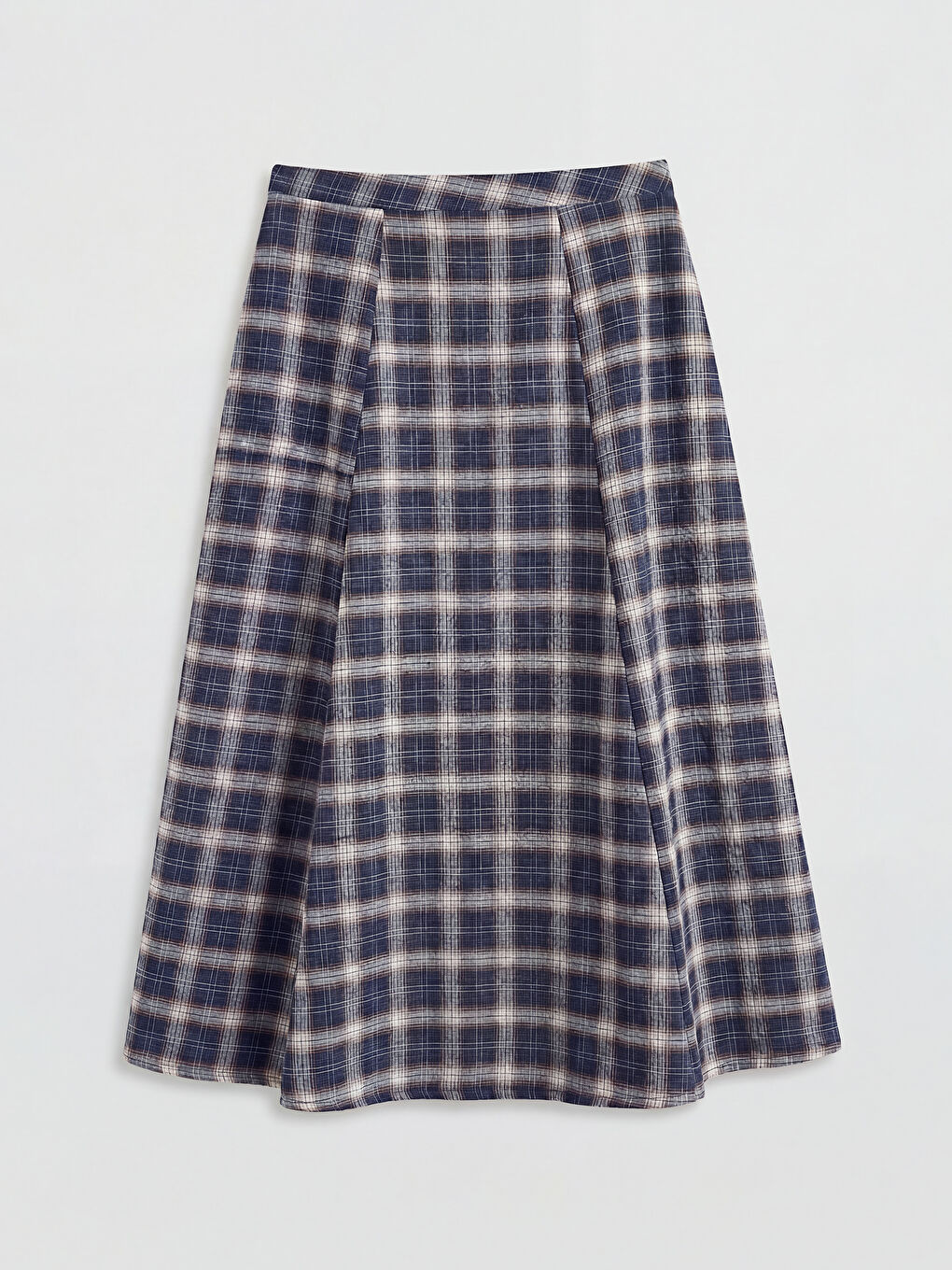 Lacivert Beli Lastikli Ekose Kloş Etek-1