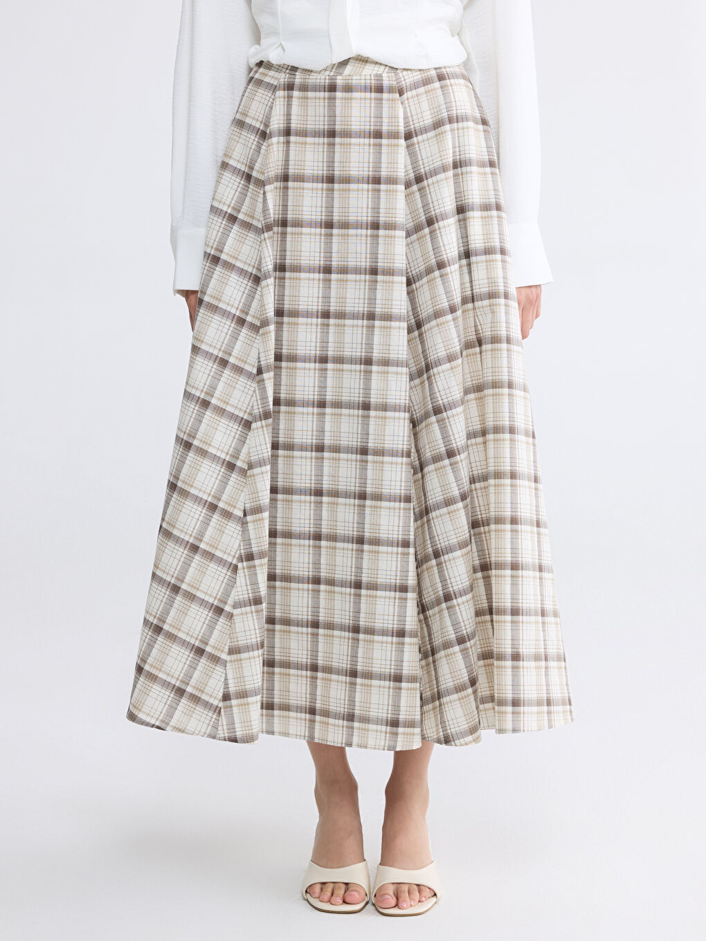 Kahverengi Ekose Kloş Etek-1