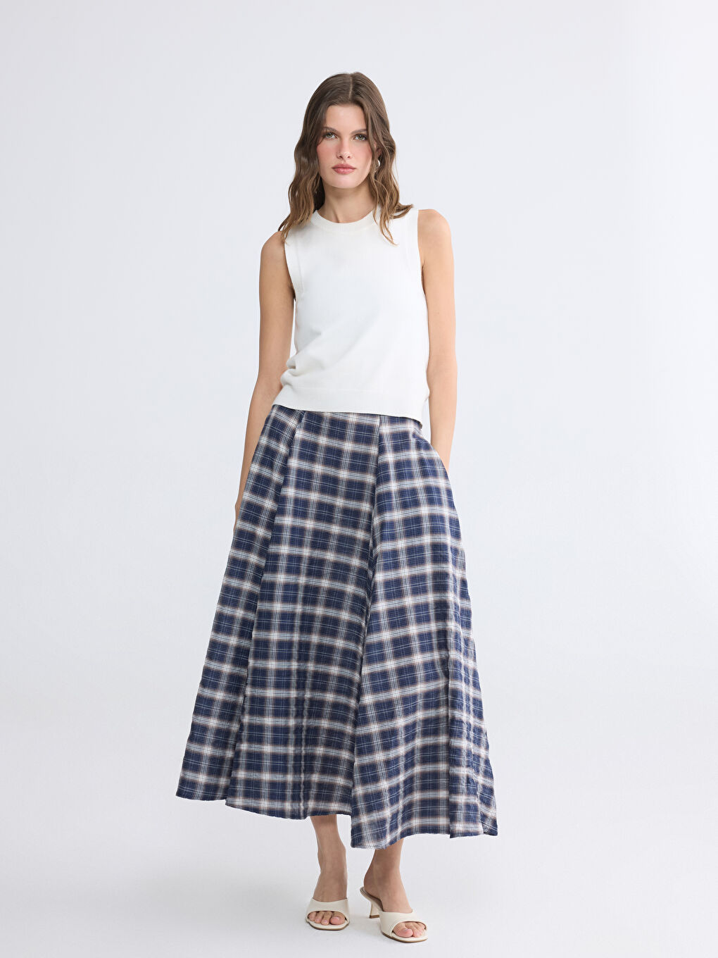 Lacivert Ekose Kloş Etek