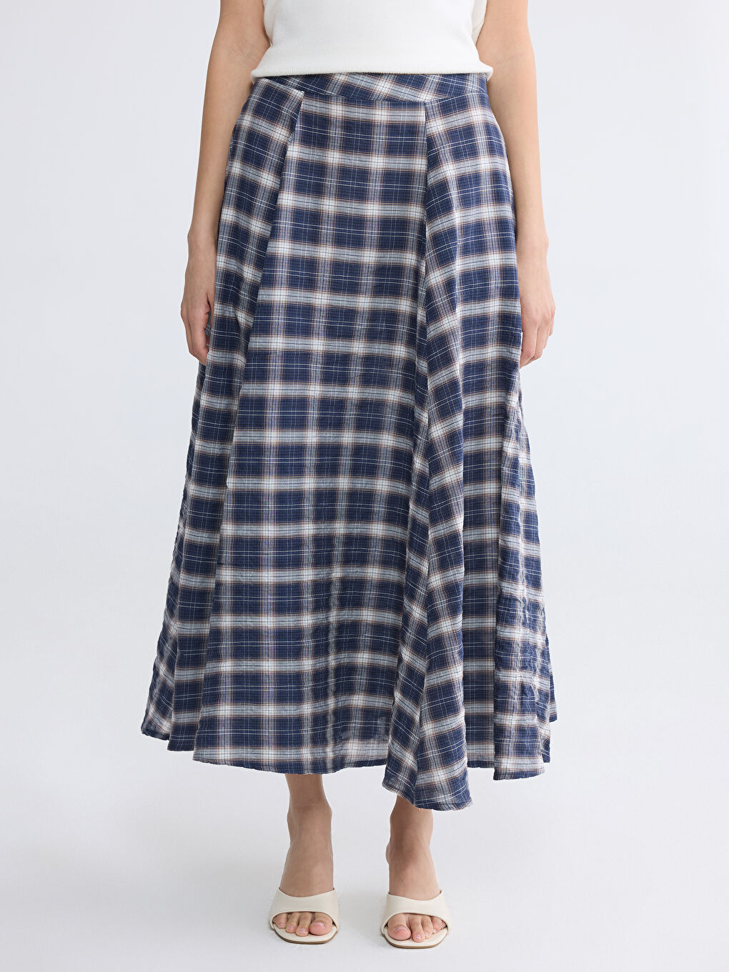 Lacivert Ekose Kloş Etek-1