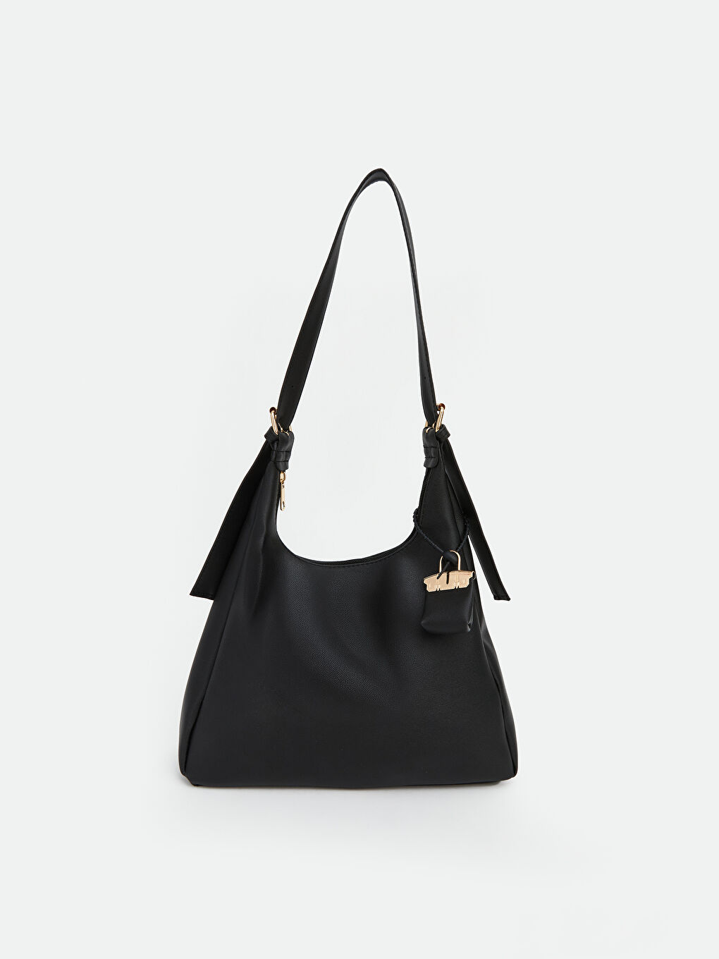 Siyah Deri Görünümlü Kadın Omuz Çantası