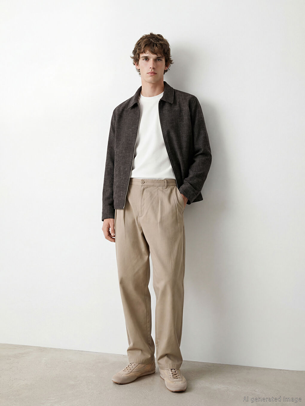 Bej Rahat Kalıp Erkek Pileli Pantolon