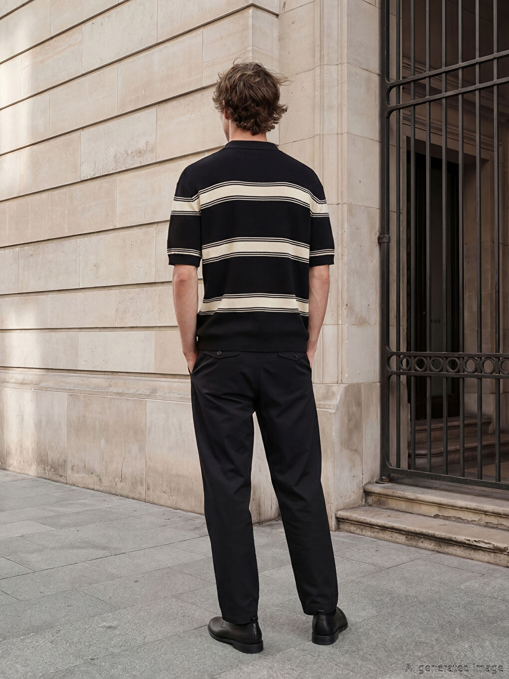 Siyah Rahat Kalıp Çizgili Erkek Triko Hırka-3