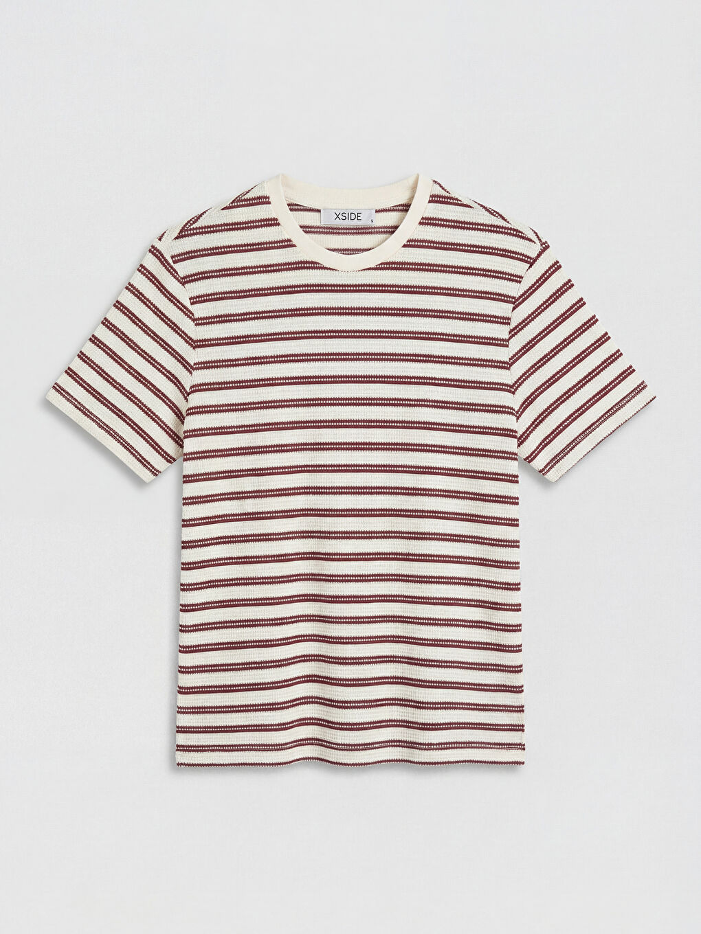 Ekru  Bisiklet Yaka Çizgili Triko Erkek Tişört-4