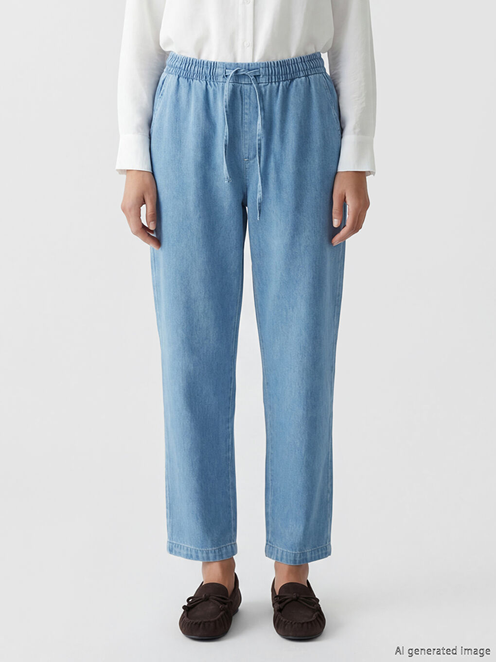 İndigo Beli Lastikli Mom Fit Kadın Jean Pantolon-1