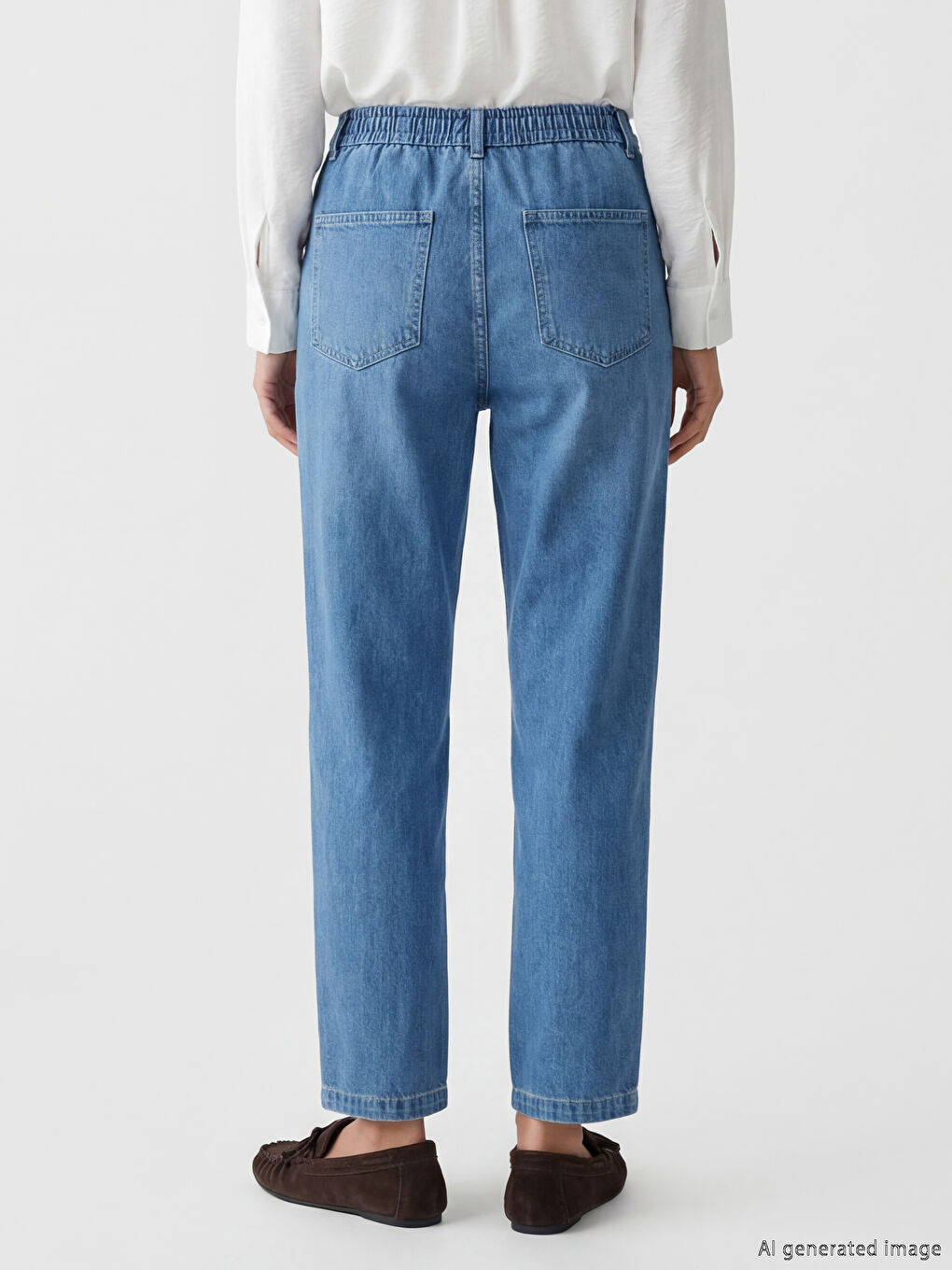 İndigo Beli Lastikli Mom Fit Kadın Jean Pantolon-3