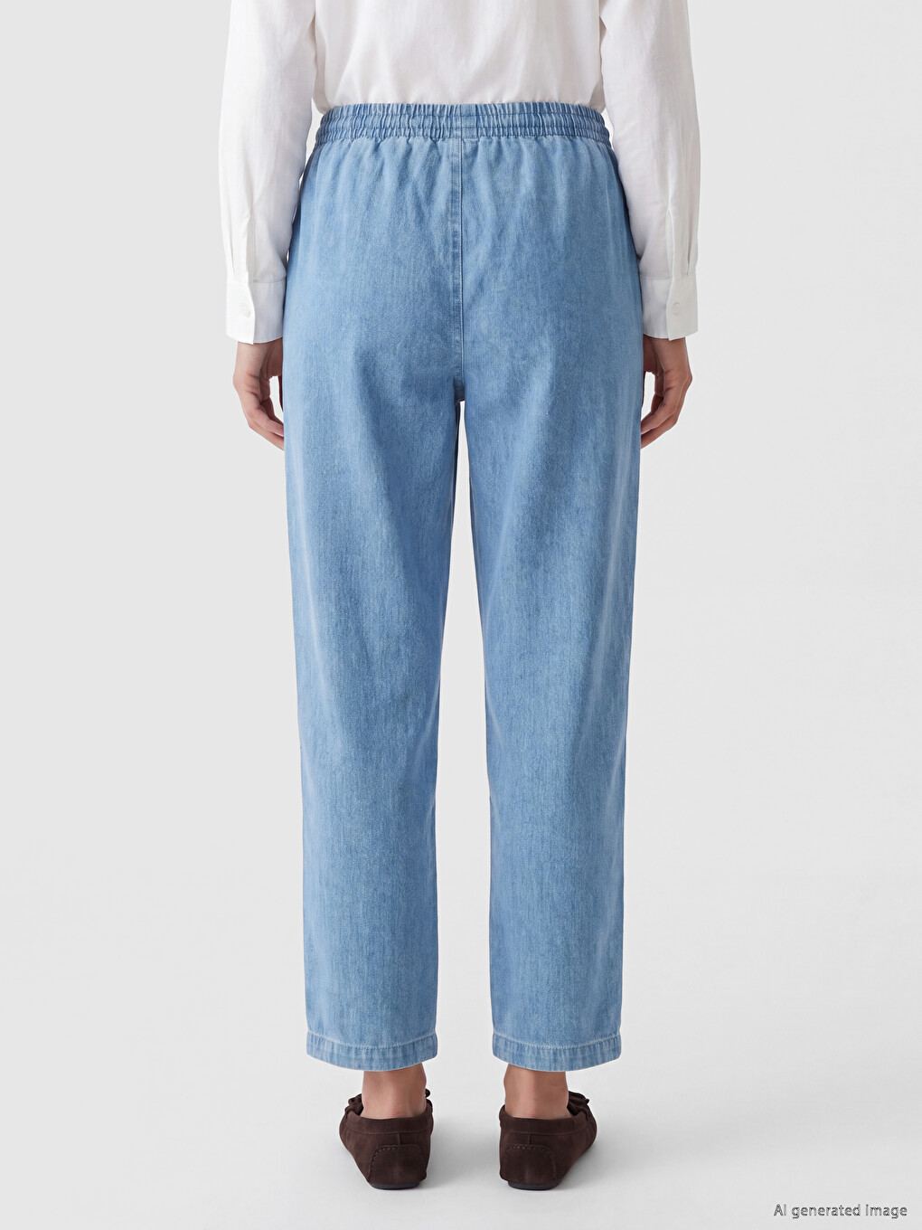 İndigo Beli Lastikli Mom Fit Kadın Jean Pantolon-1