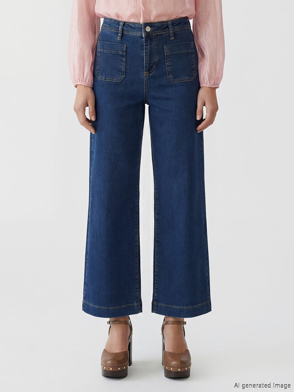 İndigo Wideleg Kadın Jean Pantolon-1