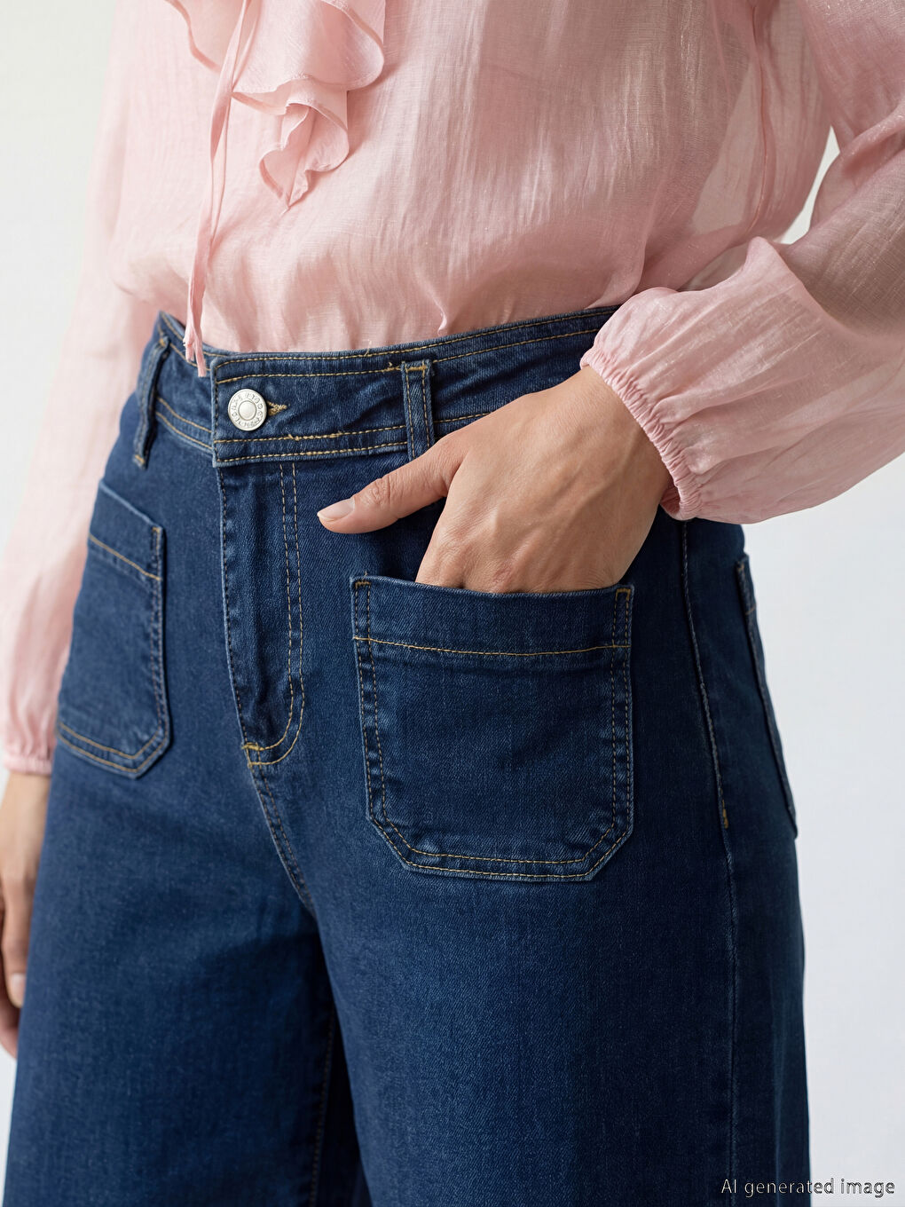 İndigo Wideleg Kadın Jean Pantolon-2