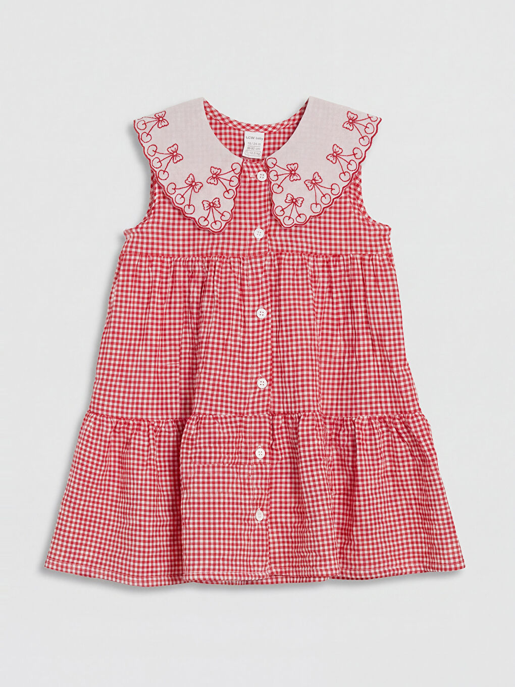 Ekru Nakışlı Bebe Yaka Kız Bebek Elbise