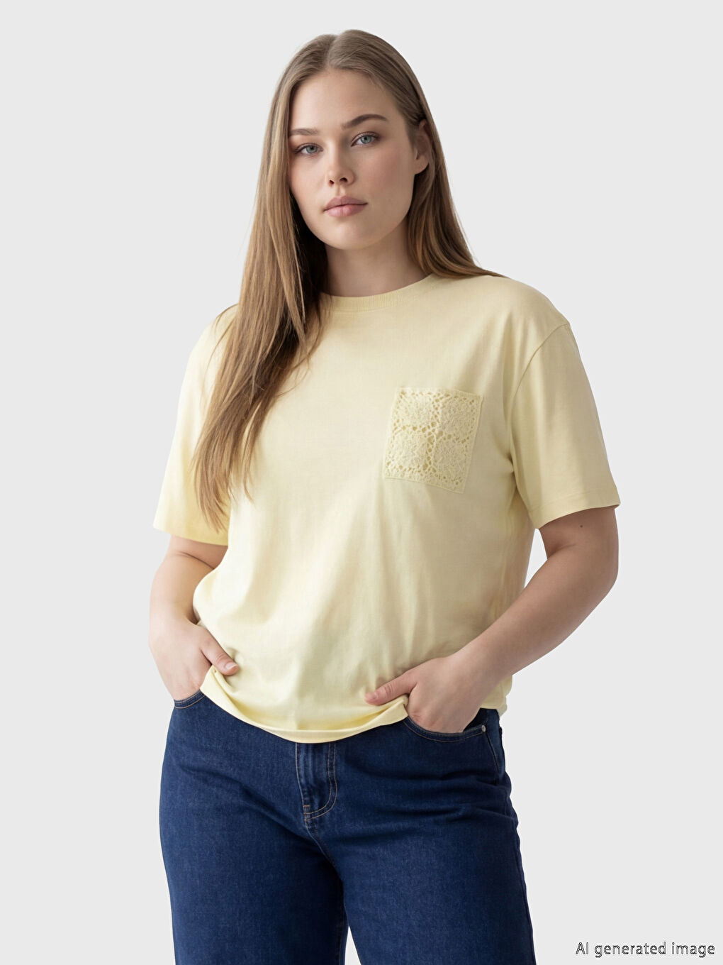 Sarı Bisiklet Yaka Dantel Cepli Bluz