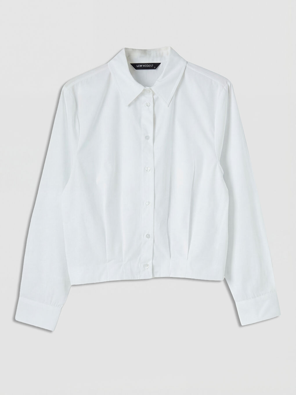 Beyaz Pile Detaylı Crop Kadın Gömlek