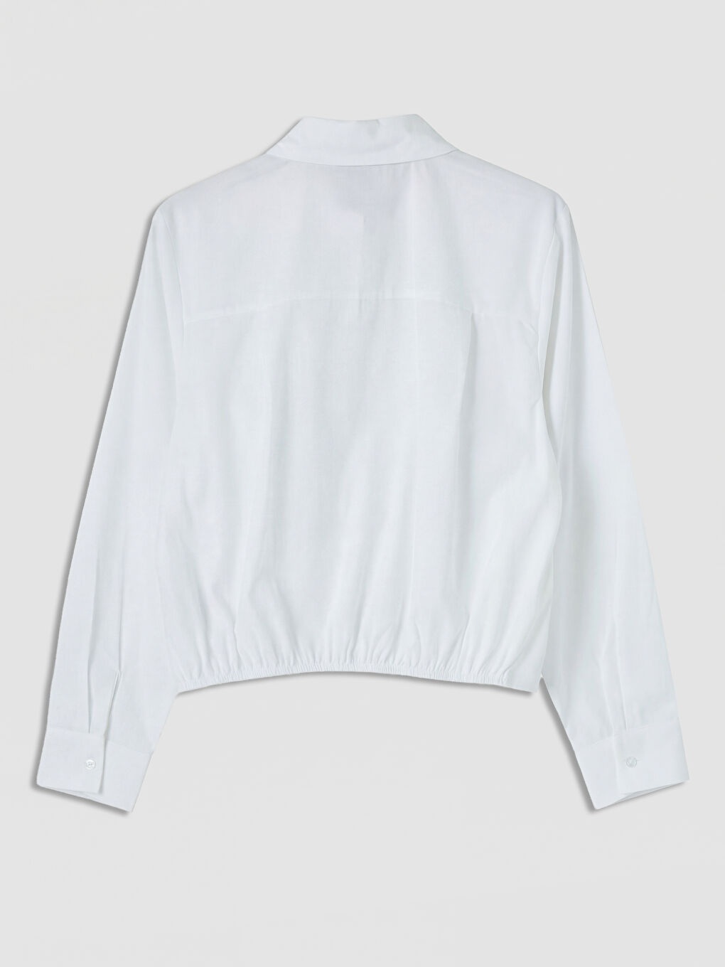 Beyaz Pile Detaylı Crop Kadın Gömlek-1