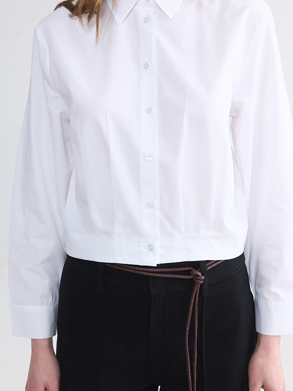 Pleat Detailed Crop Women's Shirt-2
