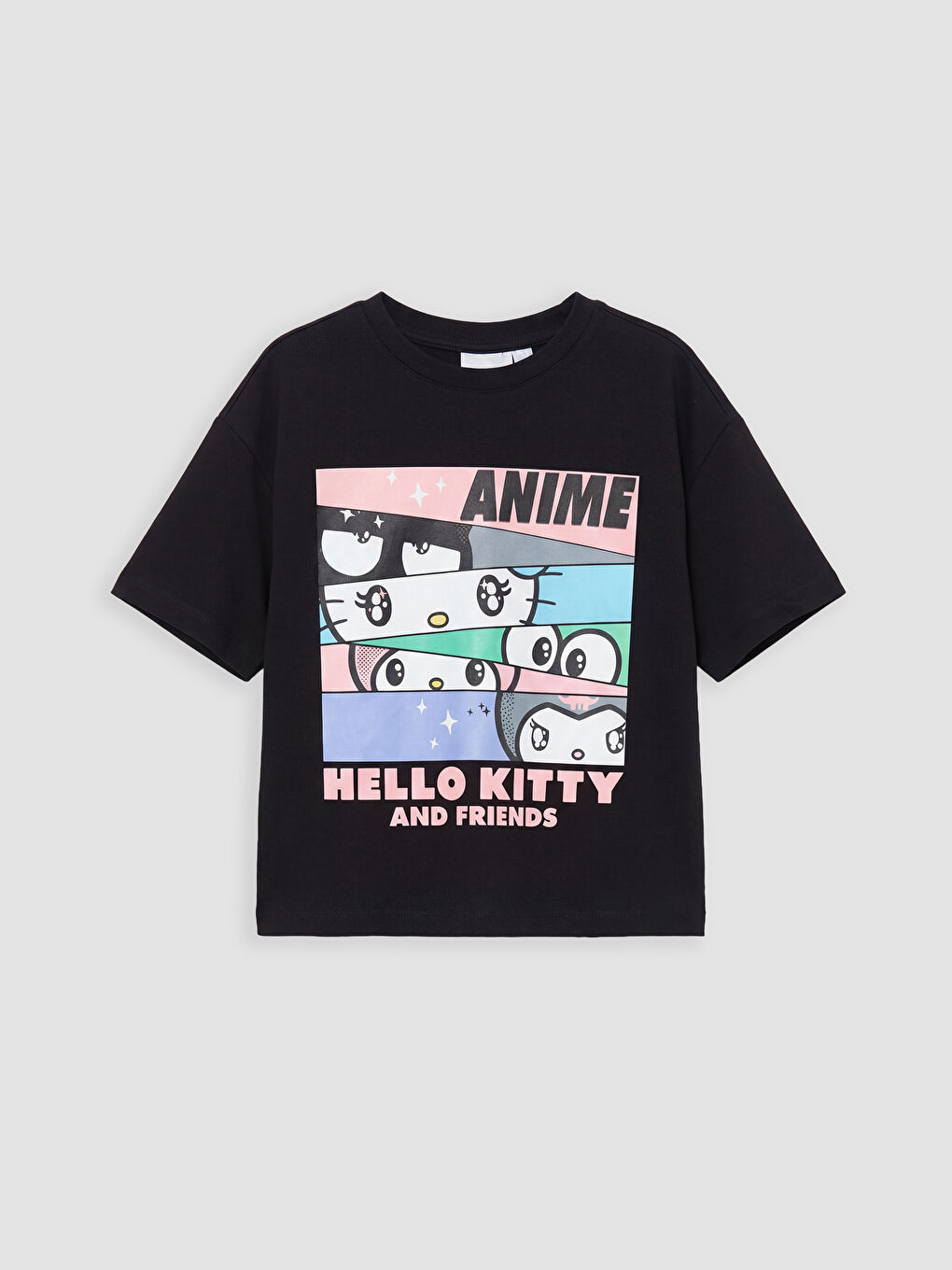 Siyah Bisiklet Yaka Hello Kitty Baskılı Kız Çocuk Tişört