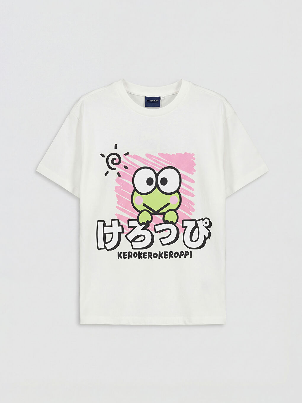 Ekru Bisiklet Yaka Kerokerokeroppi Baskılı Kız Çocuk Tişört