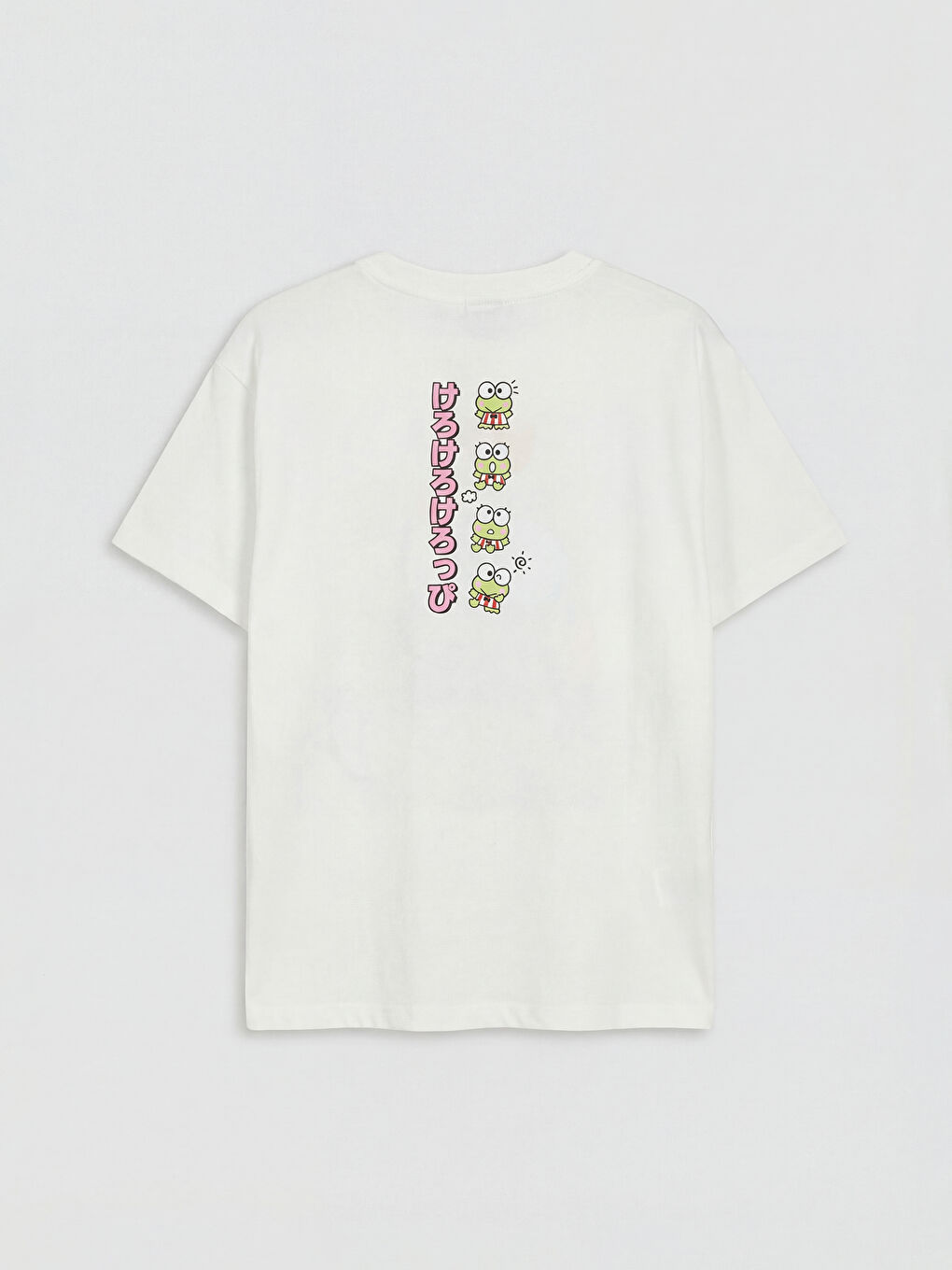 Ekru Bisiklet Yaka Kerokerokeroppi Baskılı Kız Çocuk Tişört-1