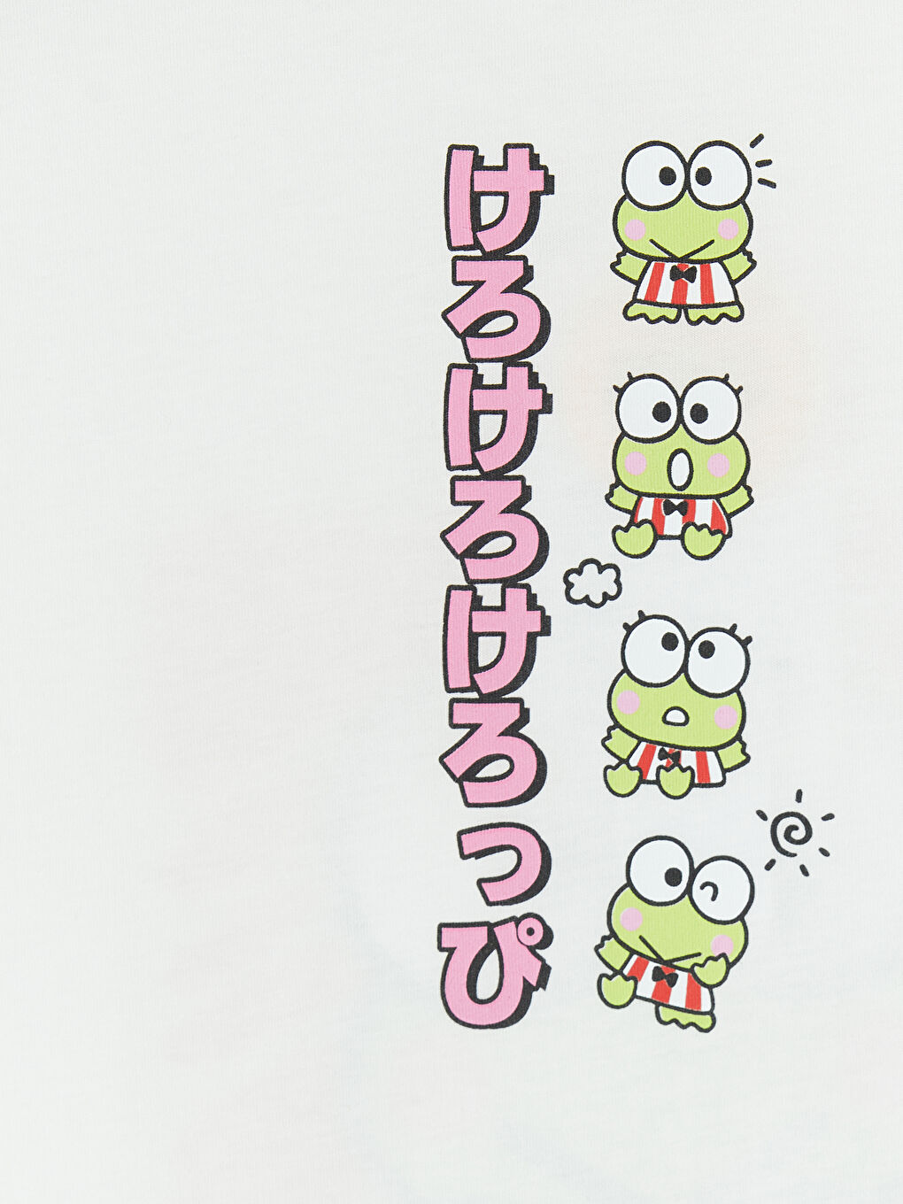 Ekru Bisiklet Yaka Kerokerokeroppi Baskılı Kız Çocuk Tişört-3