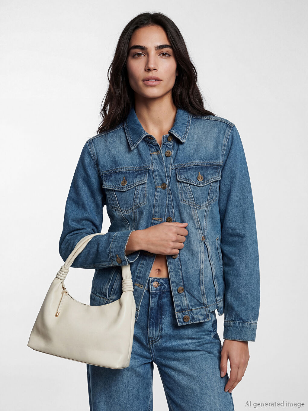 Bej Deri Görünümlü Kadın Omuz Çantası