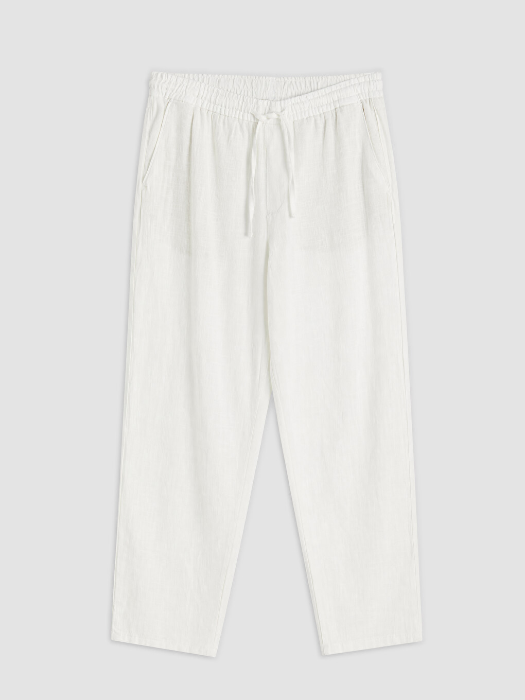 Beyaz Regular Fit Armürlü Erkek Pantolon