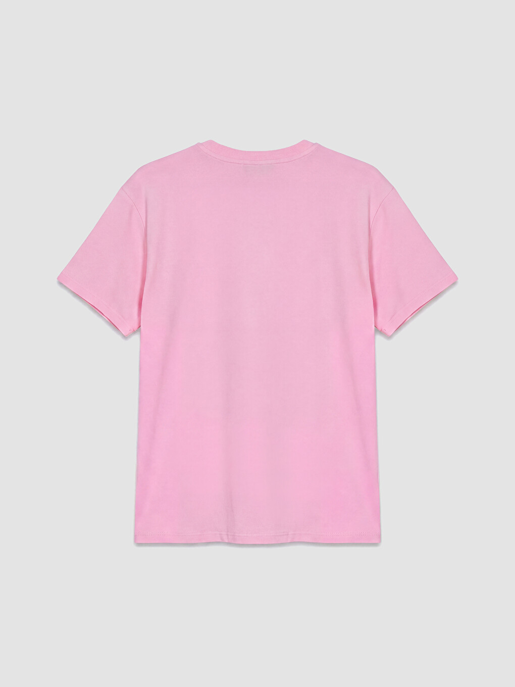 Pembe Bisiklet Yaka Baskılı Kadın Tişört-5