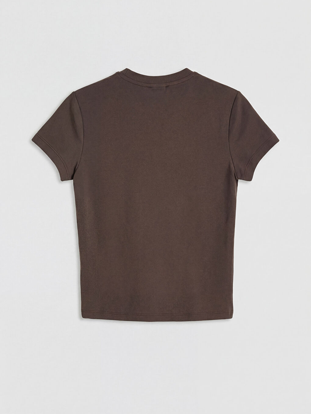 Kahverengi Bisiklet Yaka Kadın Tişört-1