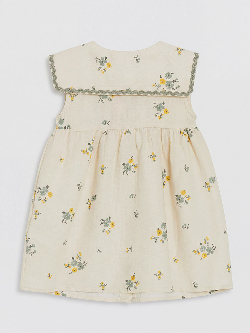 Ekru Bebe Yaka Çiçekli Kız Bebek Müslin Elbise-1
