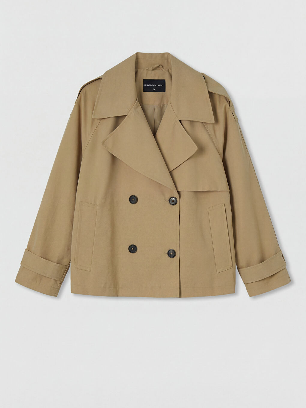 Bej Kruvaze Yaka Oversize Kadın Trençkot