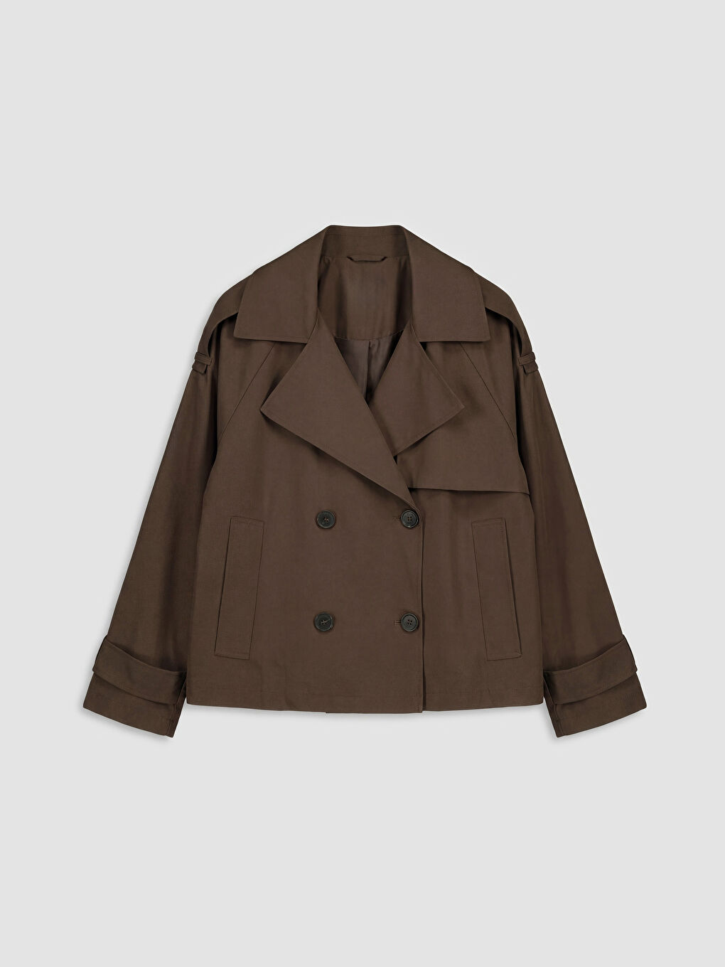 Kahverengi Kruvaze Yaka Oversize Kadın Trençkot