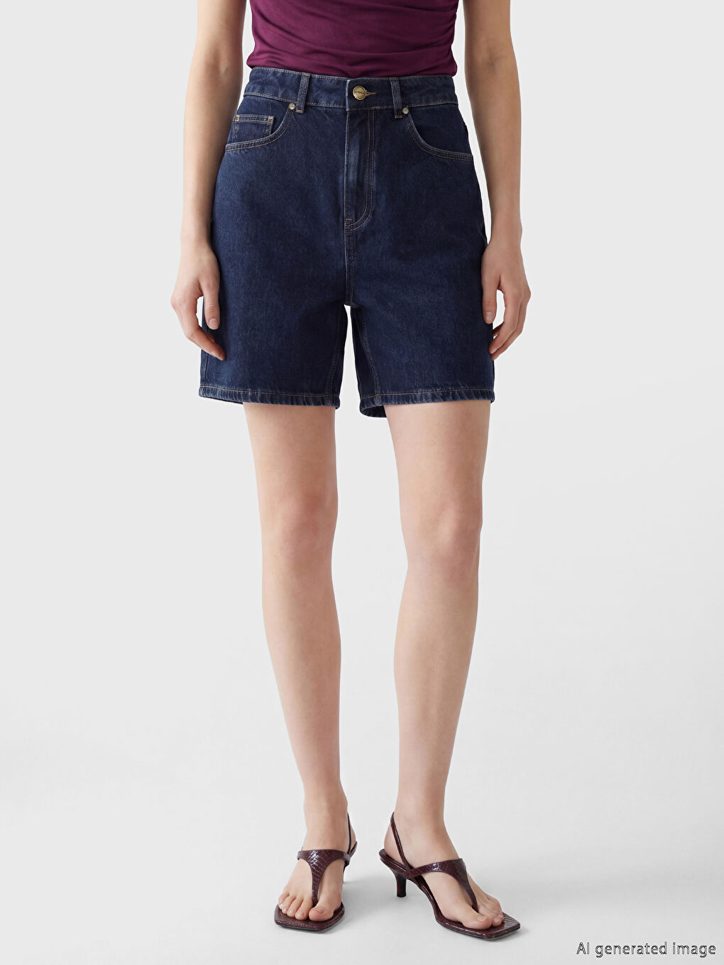 Lacivert Regular Fit Kadın Jean Şort-2