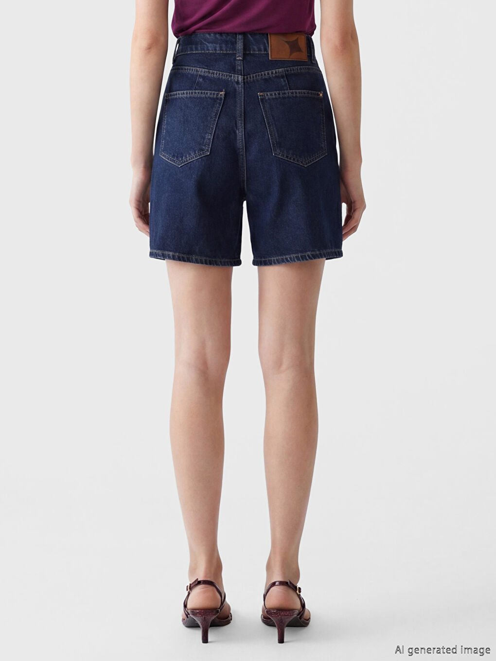 Lacivert Regular Fit Kadın Jean Şort-4