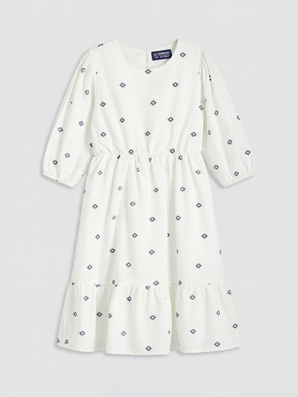 Ekru Bisiklet Yaka Büzgülü Kız Çocuk Elbise