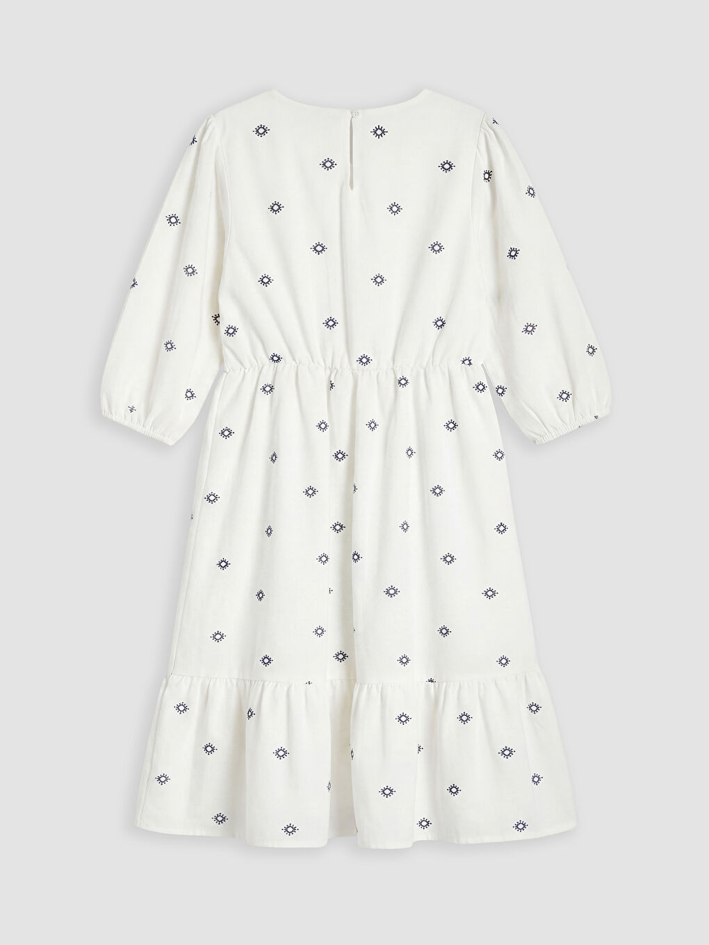 Ekru Bisiklet Yaka Büzgülü Kız Çocuk Elbise-1