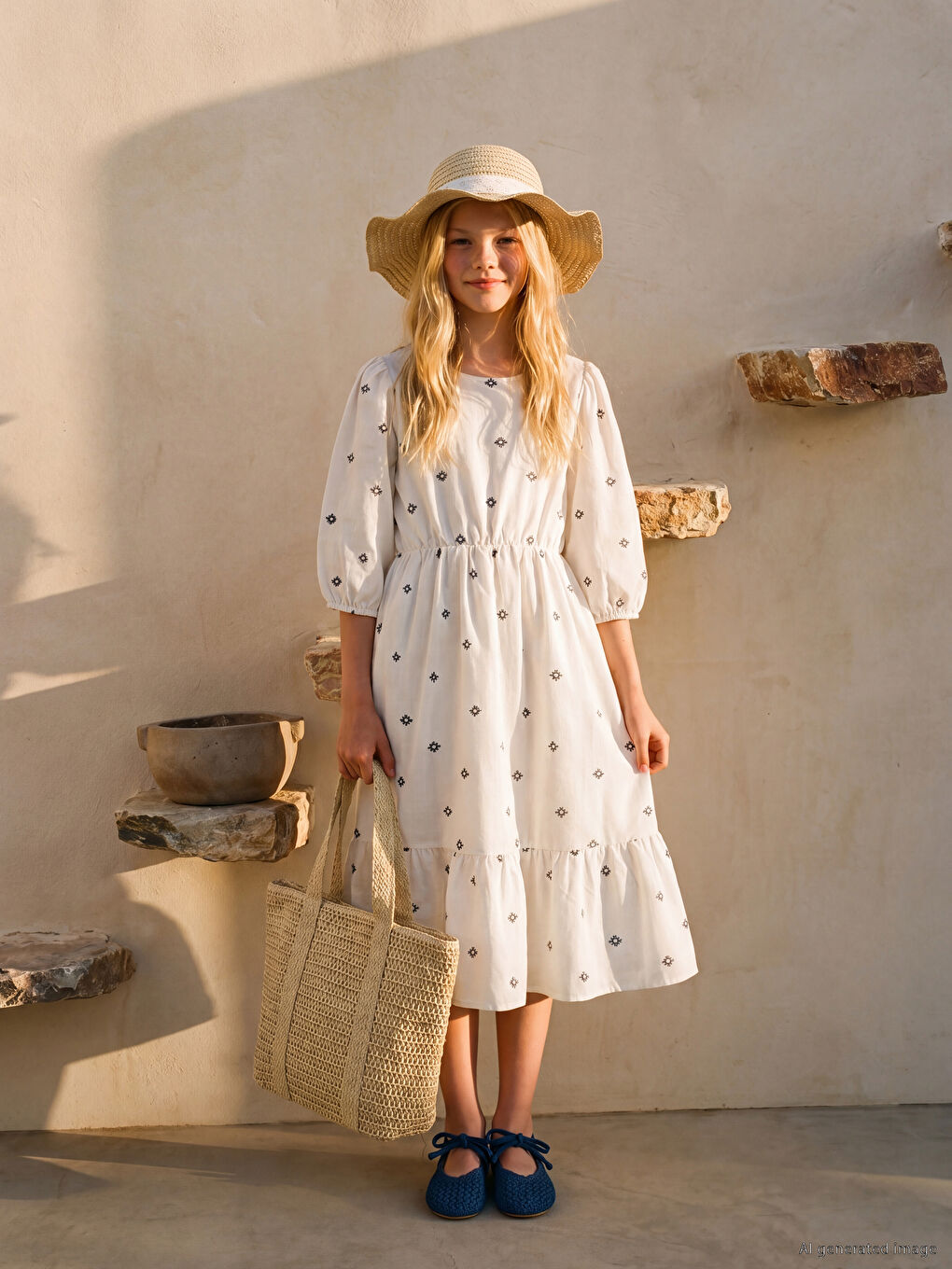 Crew Neck Ruched Girls' Dress