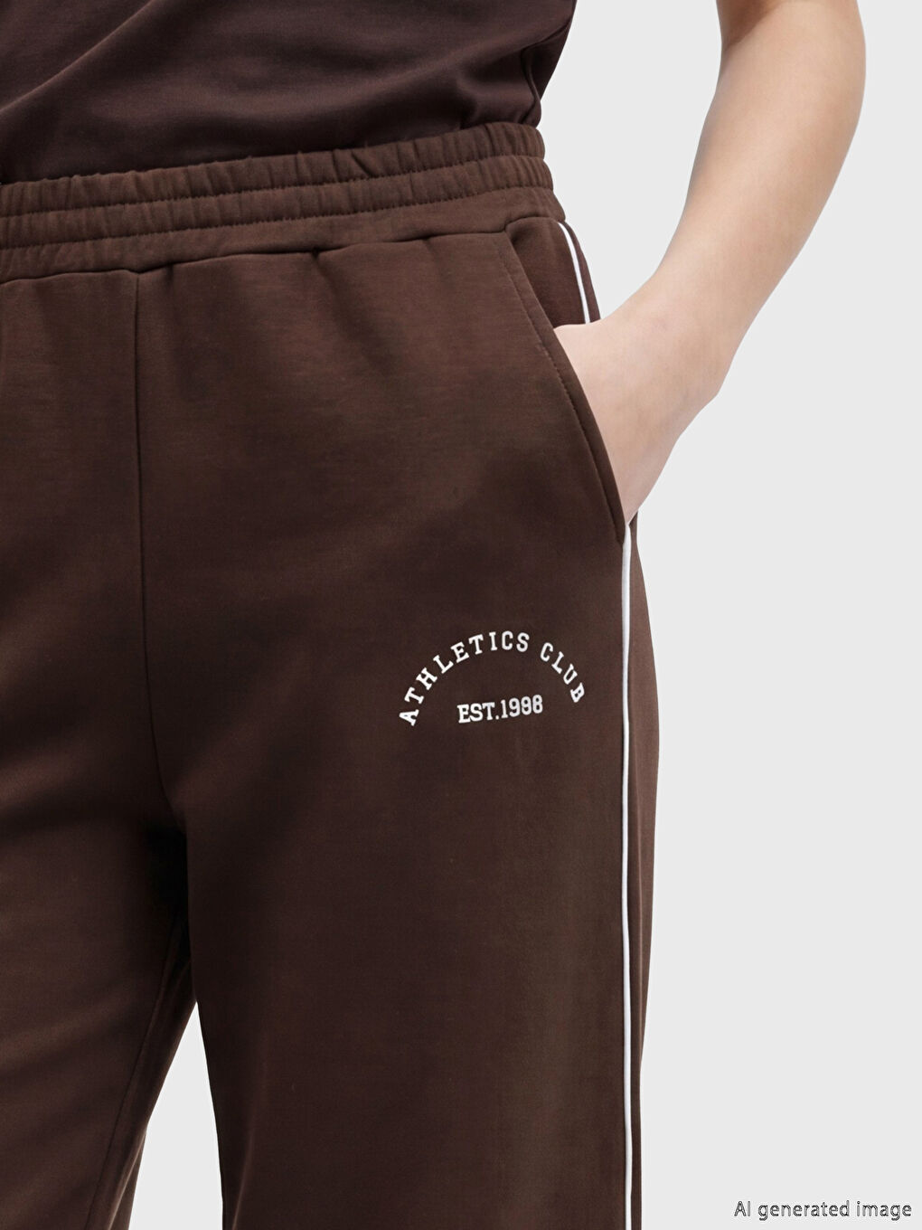 Kahverengi Beli Lastikli Baskılı Kadın Eşofman Altı-2