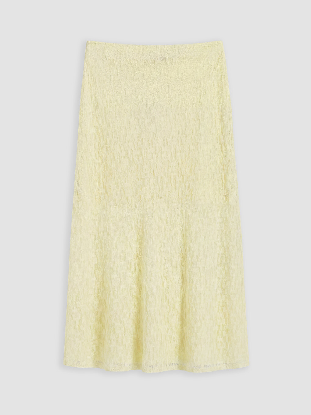 Sarı Beli Lastikli Dantelli Kloş Etek-4