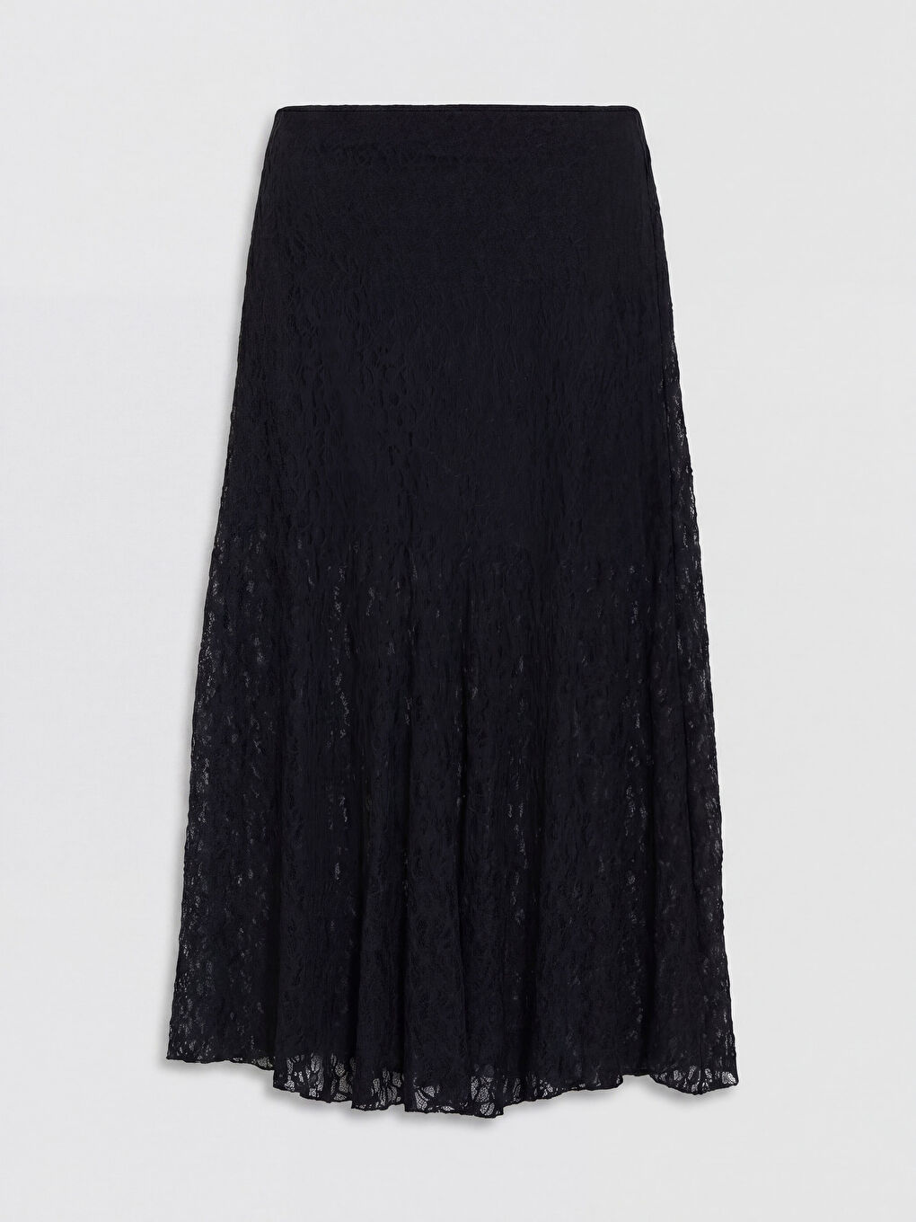 Siyah Beli Lastikli Dantelli Kloş Etek