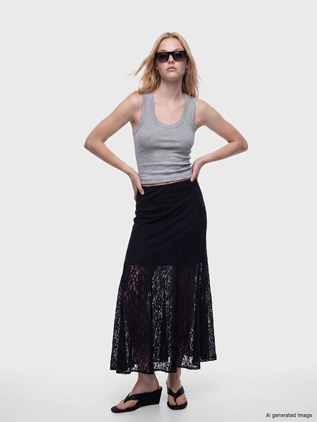 Elastic Waist Lace Flared Skirt