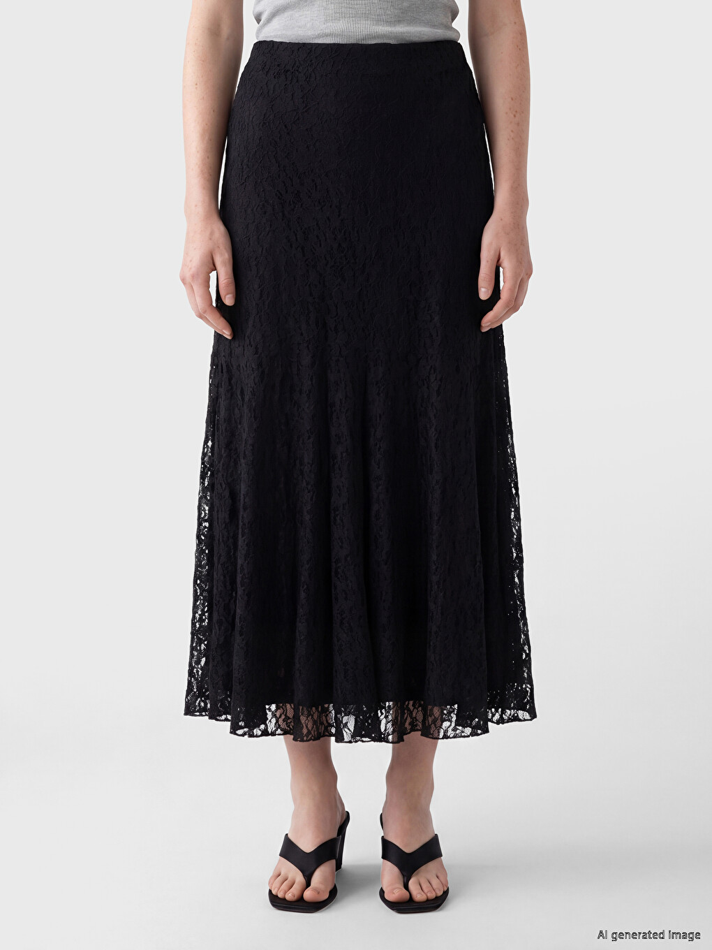 Elastic Waist Lace Flared Skirt-1