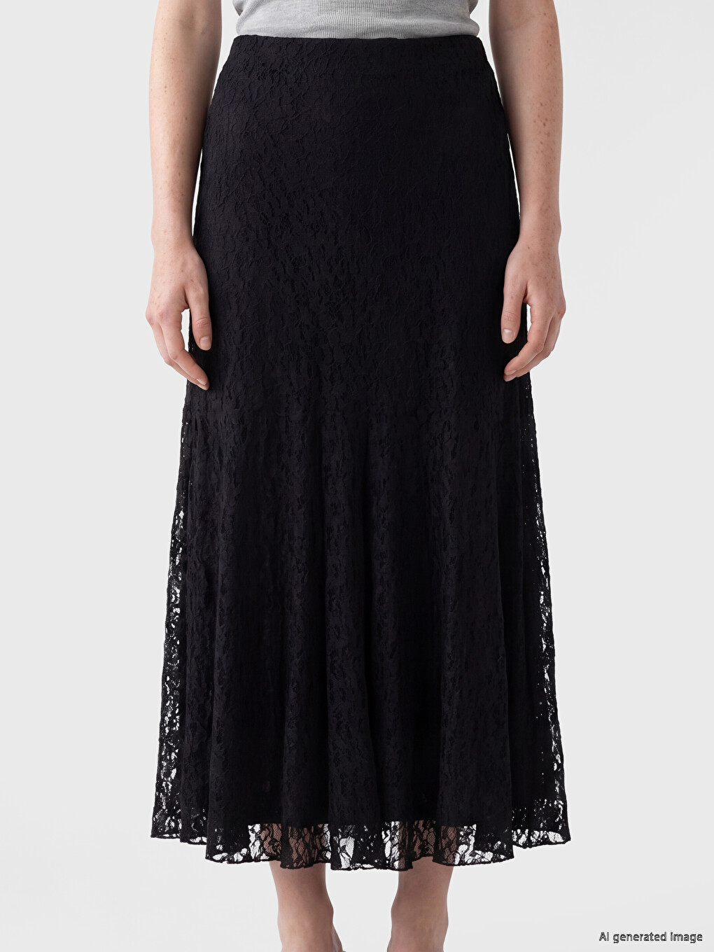Elastic Waist Lace Flared Skirt-2