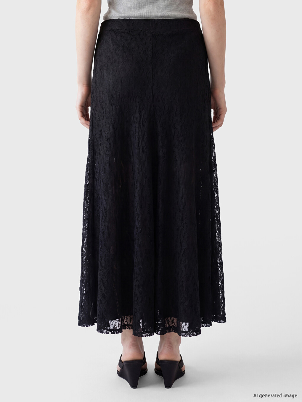 Elastic Waist Lace Flared Skirt-3